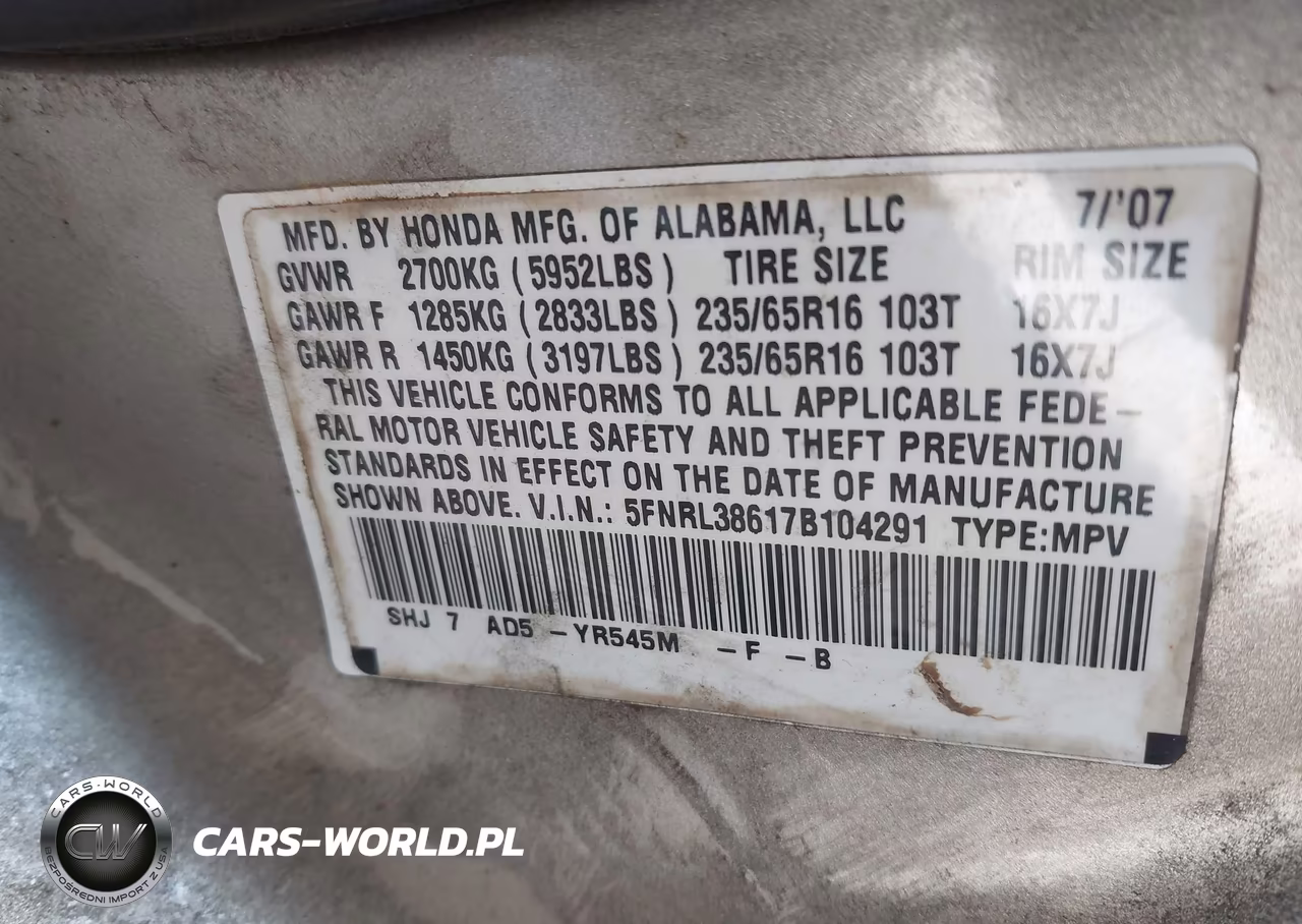 2007 Honda Odyssey Ex-L VIN:5FNRL38617B104291 - 9