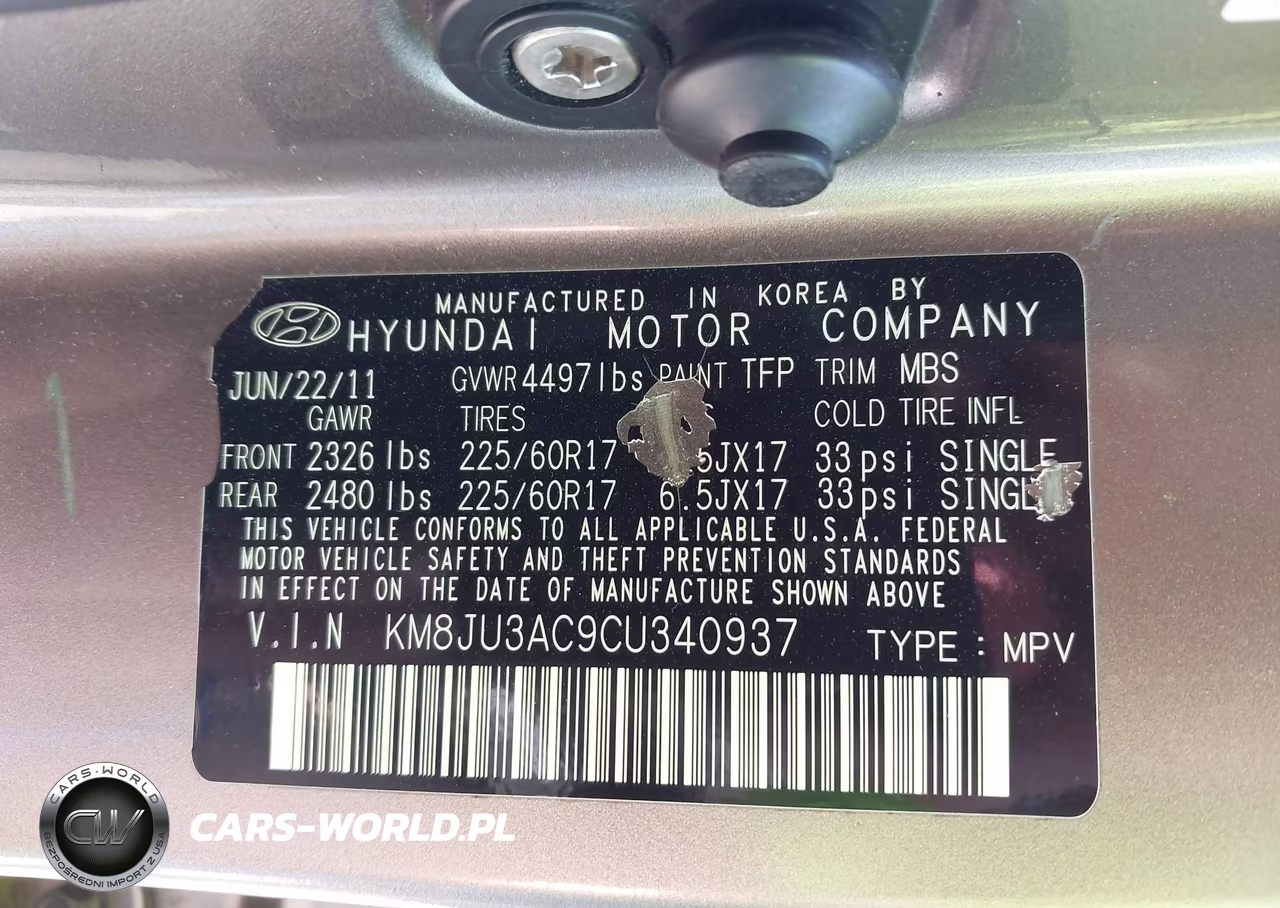 2012 Hyundai Tucson Gls VIN:KM8JU3AC9CU340937 - 9