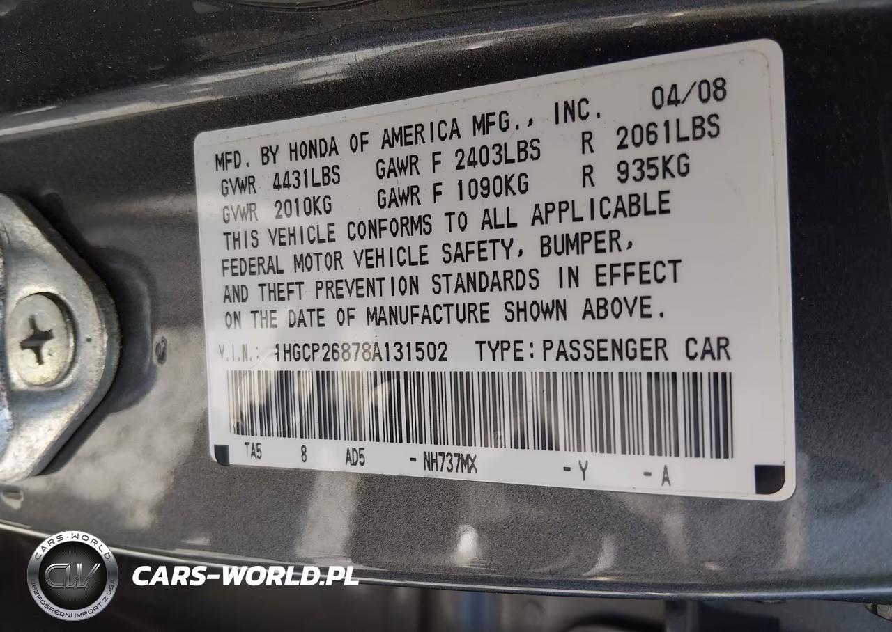 2008 Honda Accord 2.4 Ex-L VIN:1HGCP26878A131502 - 9