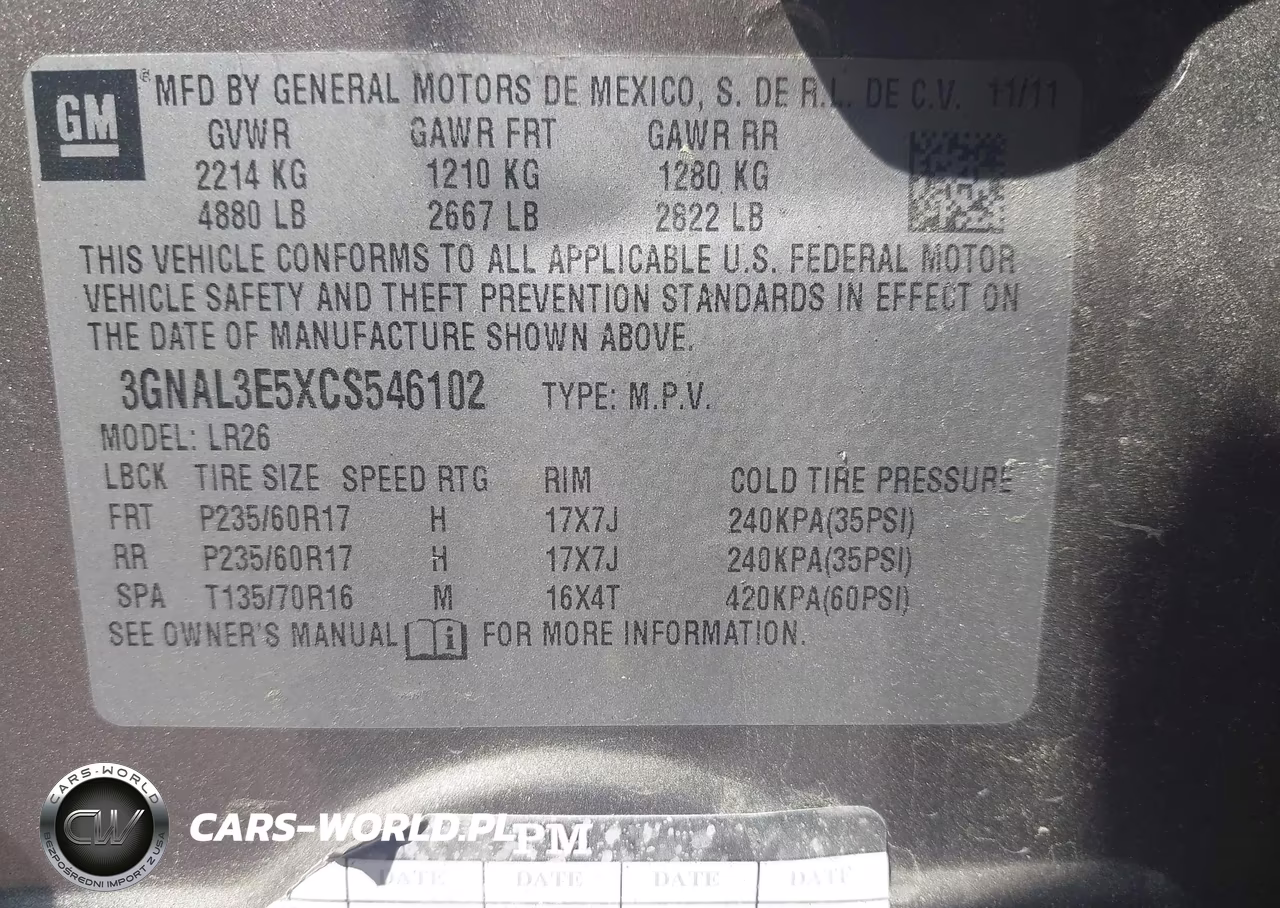 2012 Chevrolet Captiva Sport Lt VIN:3GNAL3E5XCS546102 - 9