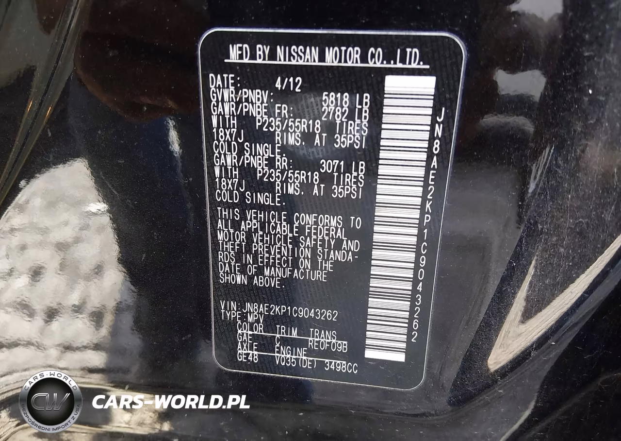 2012 Nissan Quest Sl VIN:JN8AE2KP1C9043262 - 9