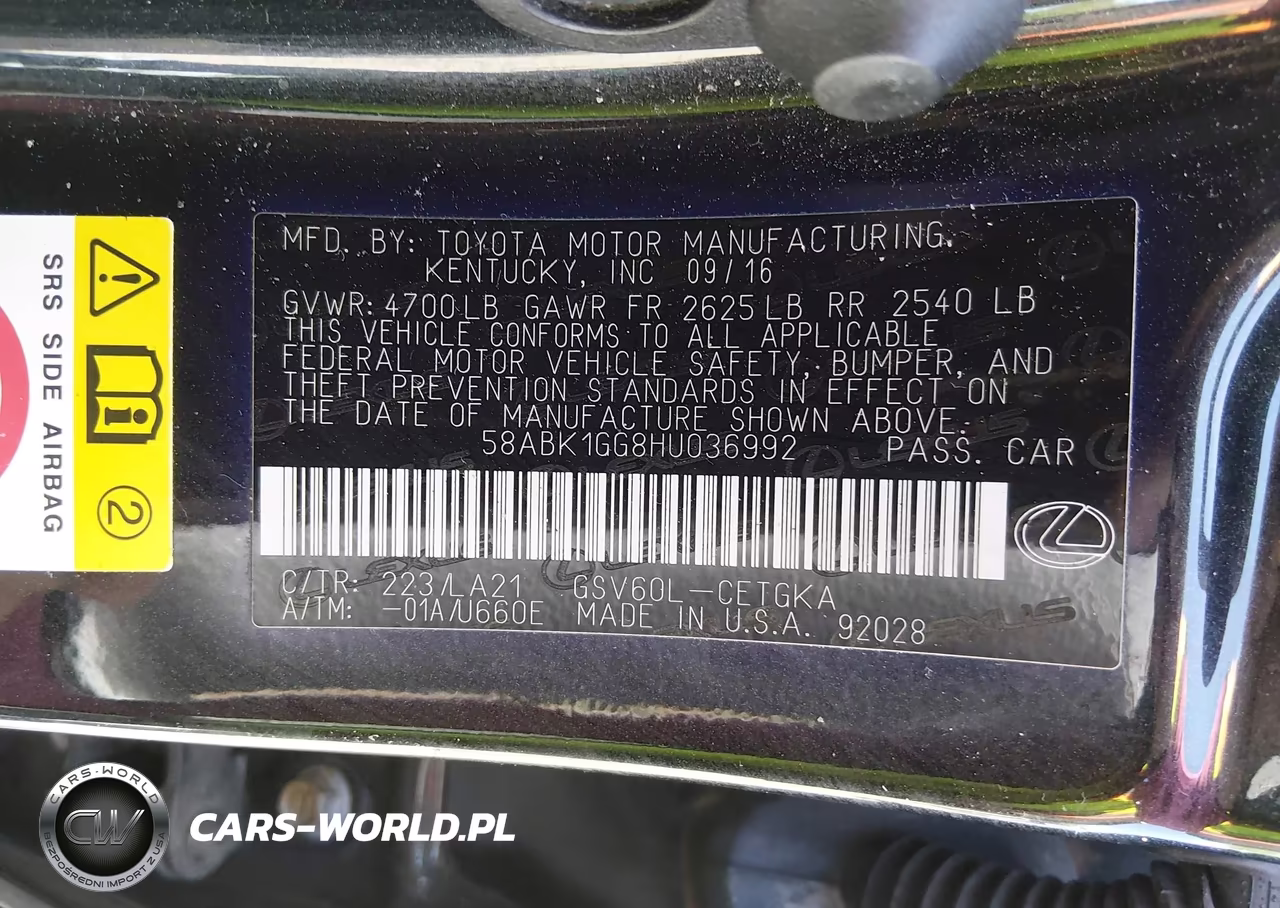 2017 Lexus Es 350 VIN:58ABK1GG8HU036992 - 9