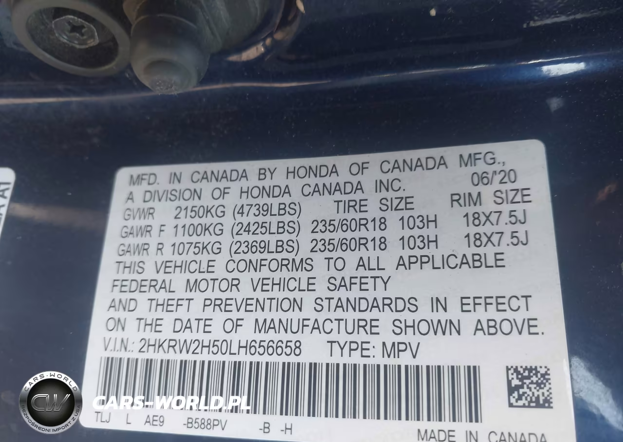2020 Honda Cr-V Awd Ex VIN:2HKRW2H50LH656658 - 9