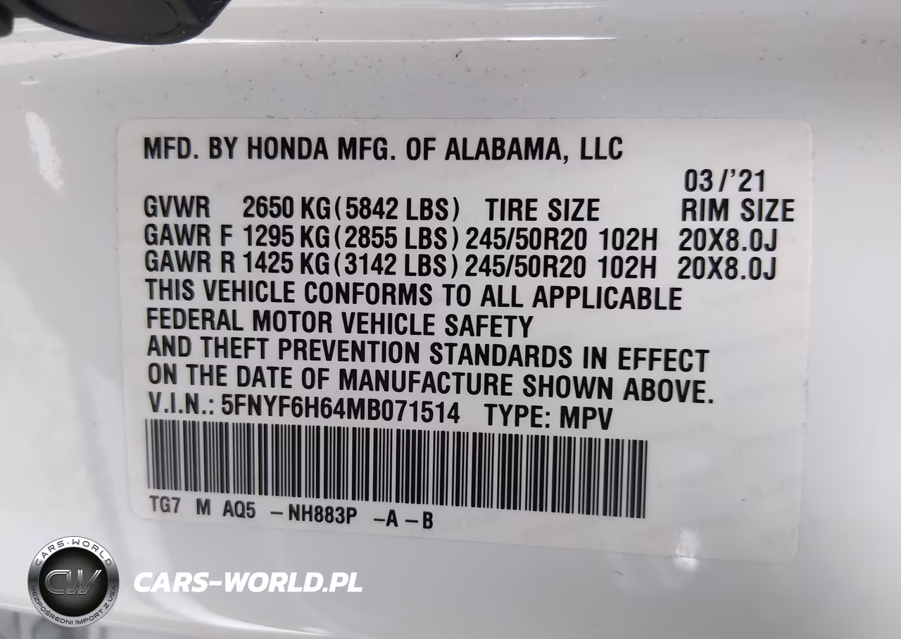 2021 Honda Pilot Awd Touring 7 Passenger VIN:5FNYF6H64MB071514 - 9
