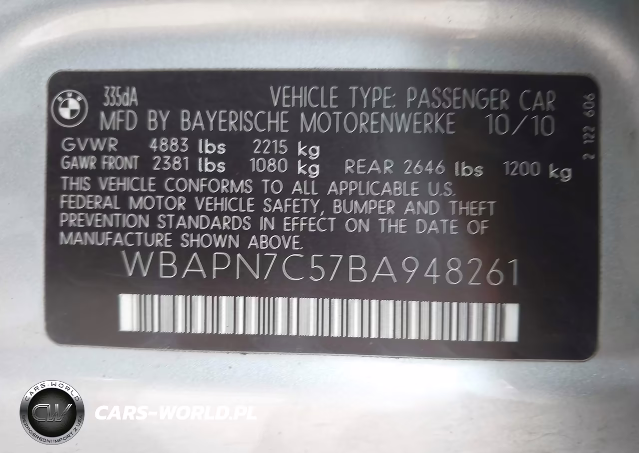 2011 BMW 335D VIN:WBAPN7C57BA948261 - 9