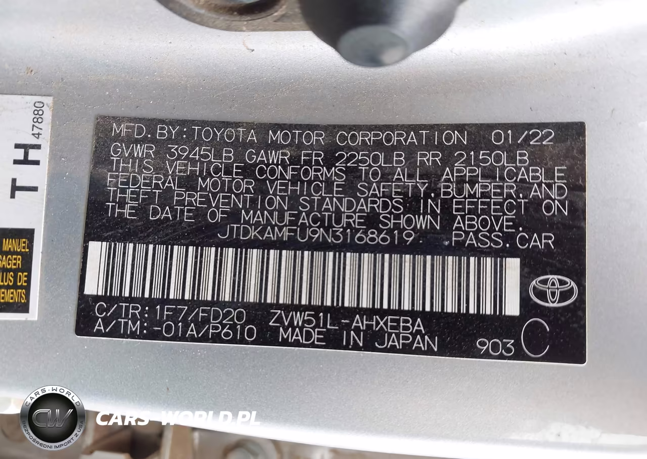 2022 Toyota Prius Le VIN:JTDKAMFU9N3168619 - 9