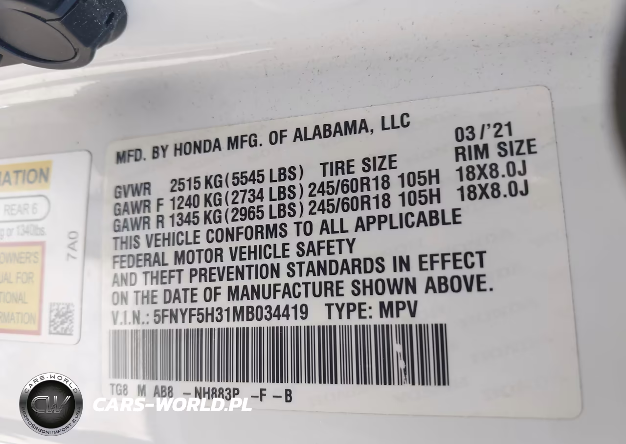 2021 Honda Pilot 2Wd Ex VIN:5FNYF5H31MB034419 - 9