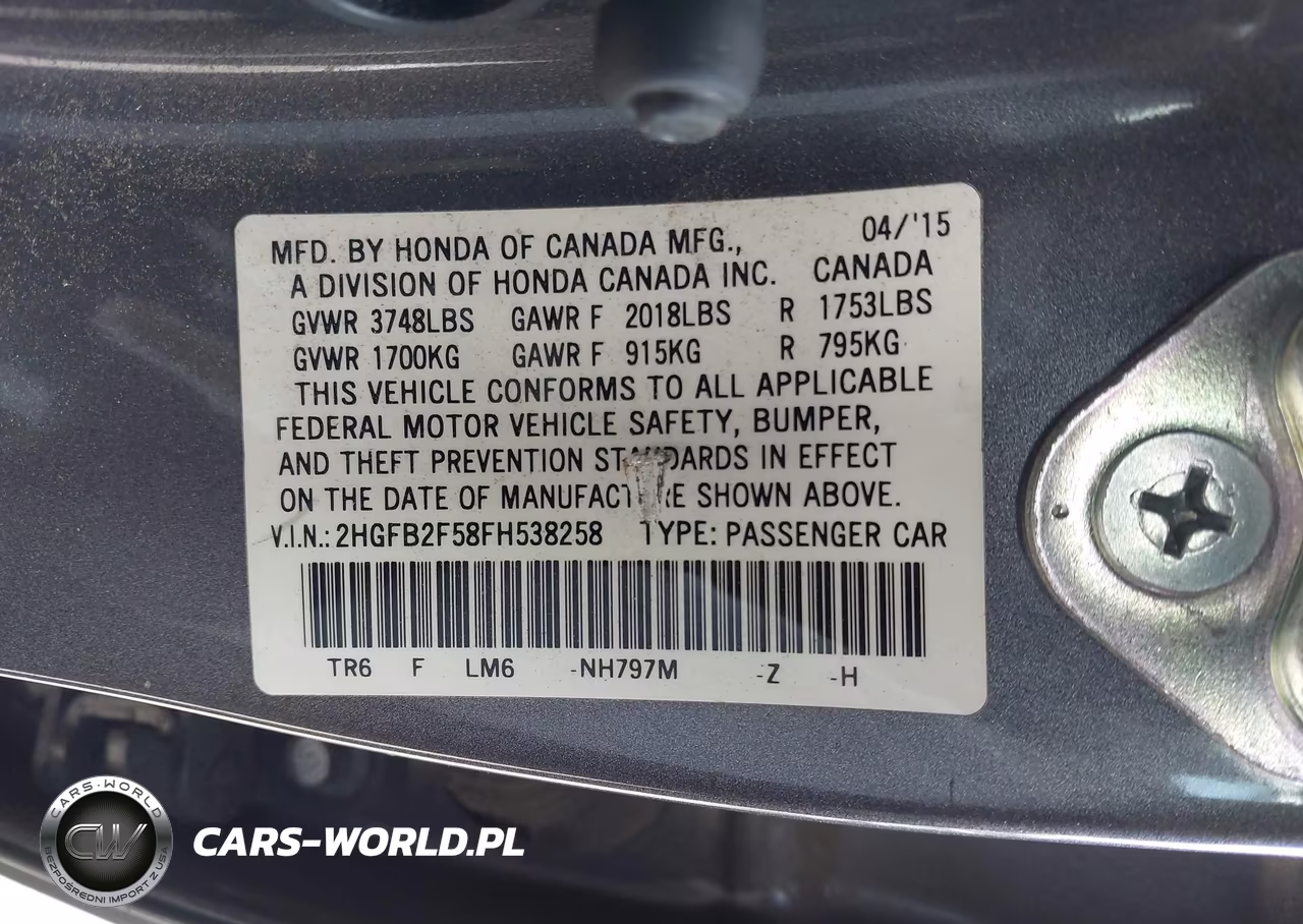 2015 Honda Civic Lx VIN:2HGFB2F58FH538258 - 9