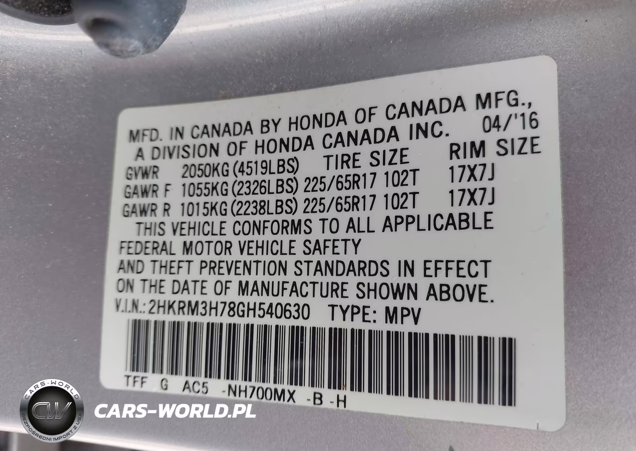 2016 Honda Cr-V Ex-L VIN:2HKRM3H78GH540630 - 9