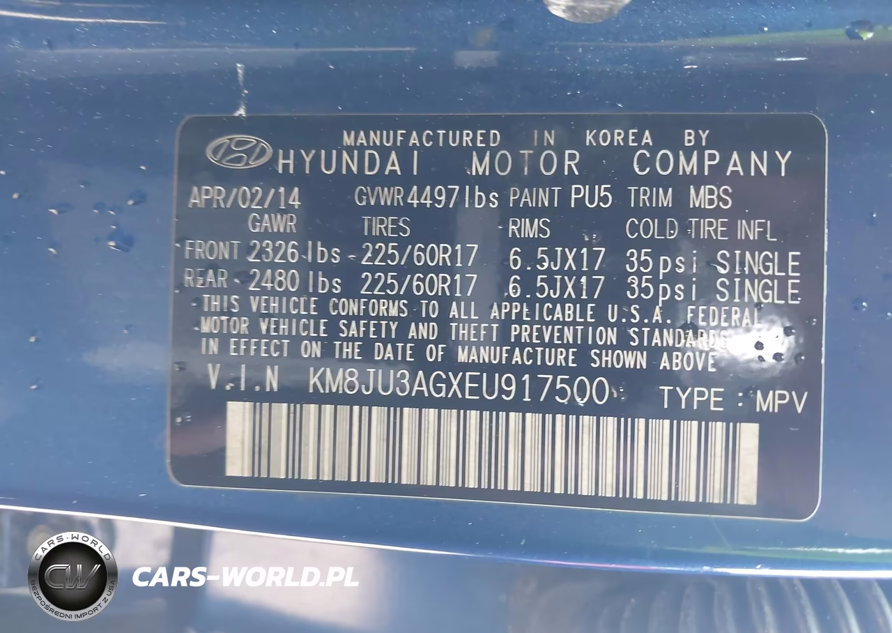 2014 Hyundai Tucson Se VIN:KM8JU3AGXEU917500 - 9