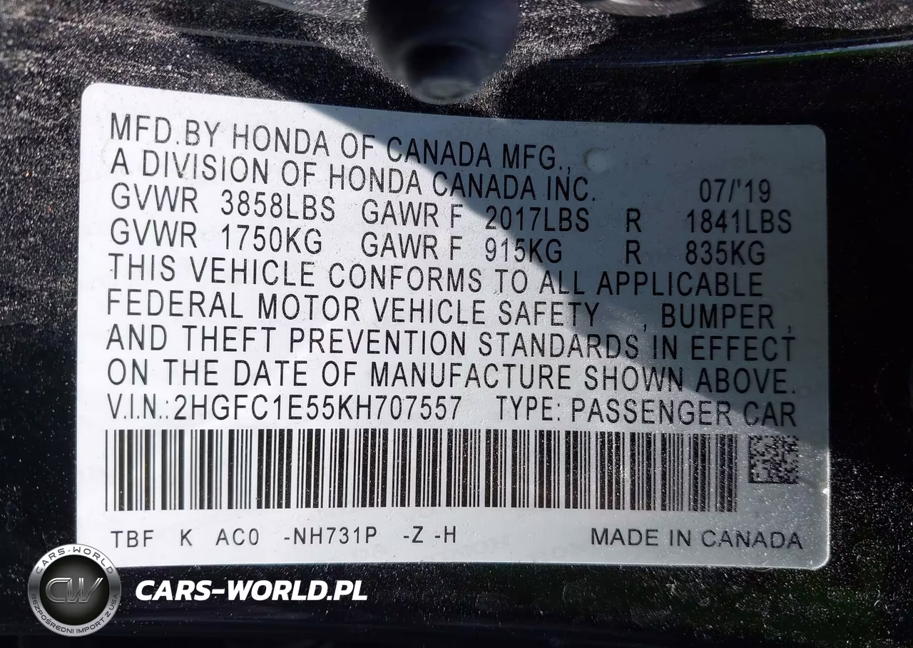 2019 Honda Civic Si VIN:2HGFC1E55KH707557 - 9