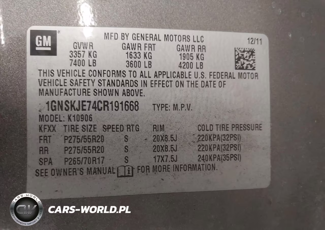 2012 Chevrolet Suburban 1500 Lt VIN:1GNSKJE74CR191668 - 9