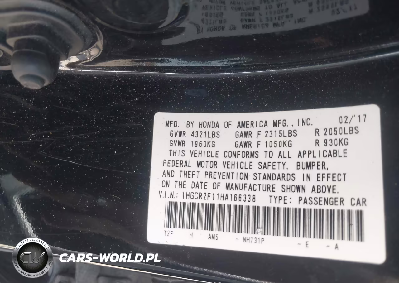 2017 HONDA ACCORD SPO SPORT SPECIAL EDITION VIN:1HGCR2F11HA166338 - 9