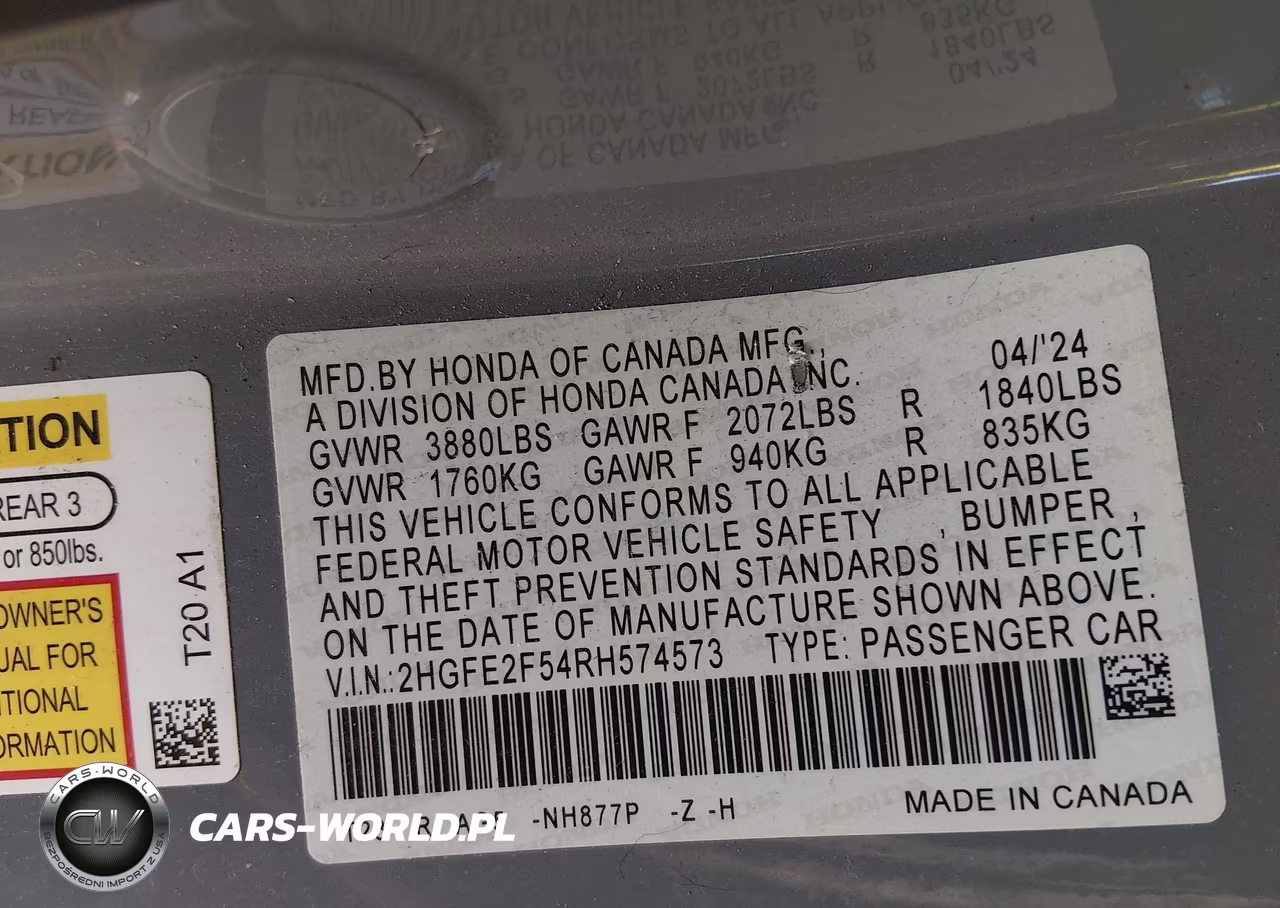 2024 Honda Civic Sport VIN:2HGFE2F54RH574573 - 9