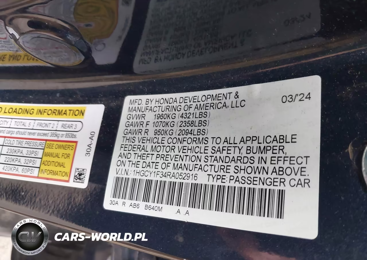 2024 Honda Accord Ex VIN:1HGCY1F34RA052916 - 9