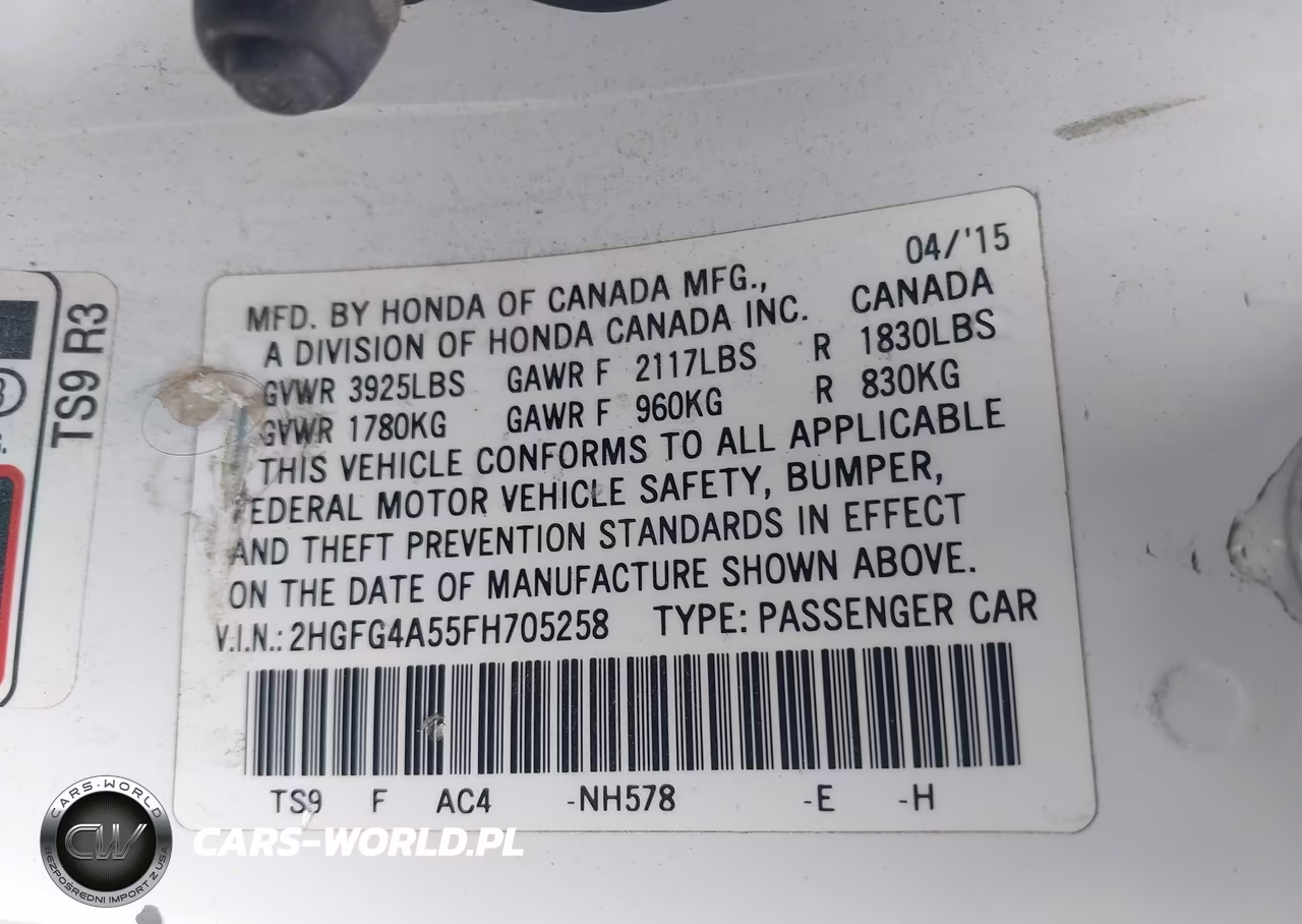 2015 Honda Civic Si VIN:2HGFG4A55FH705258 - 9