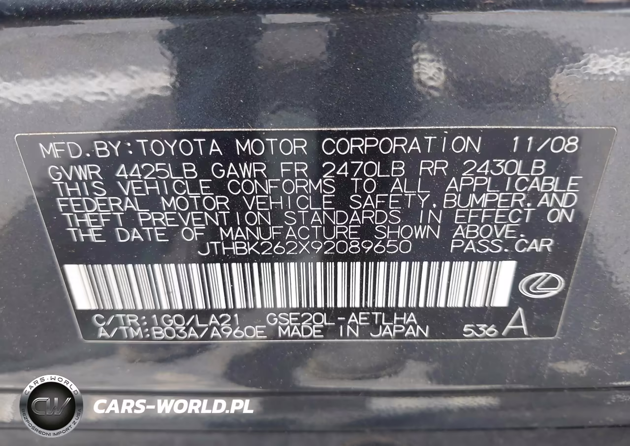 2009 Lexus Is 250 VIN:JTHBK262X92089650 - 9