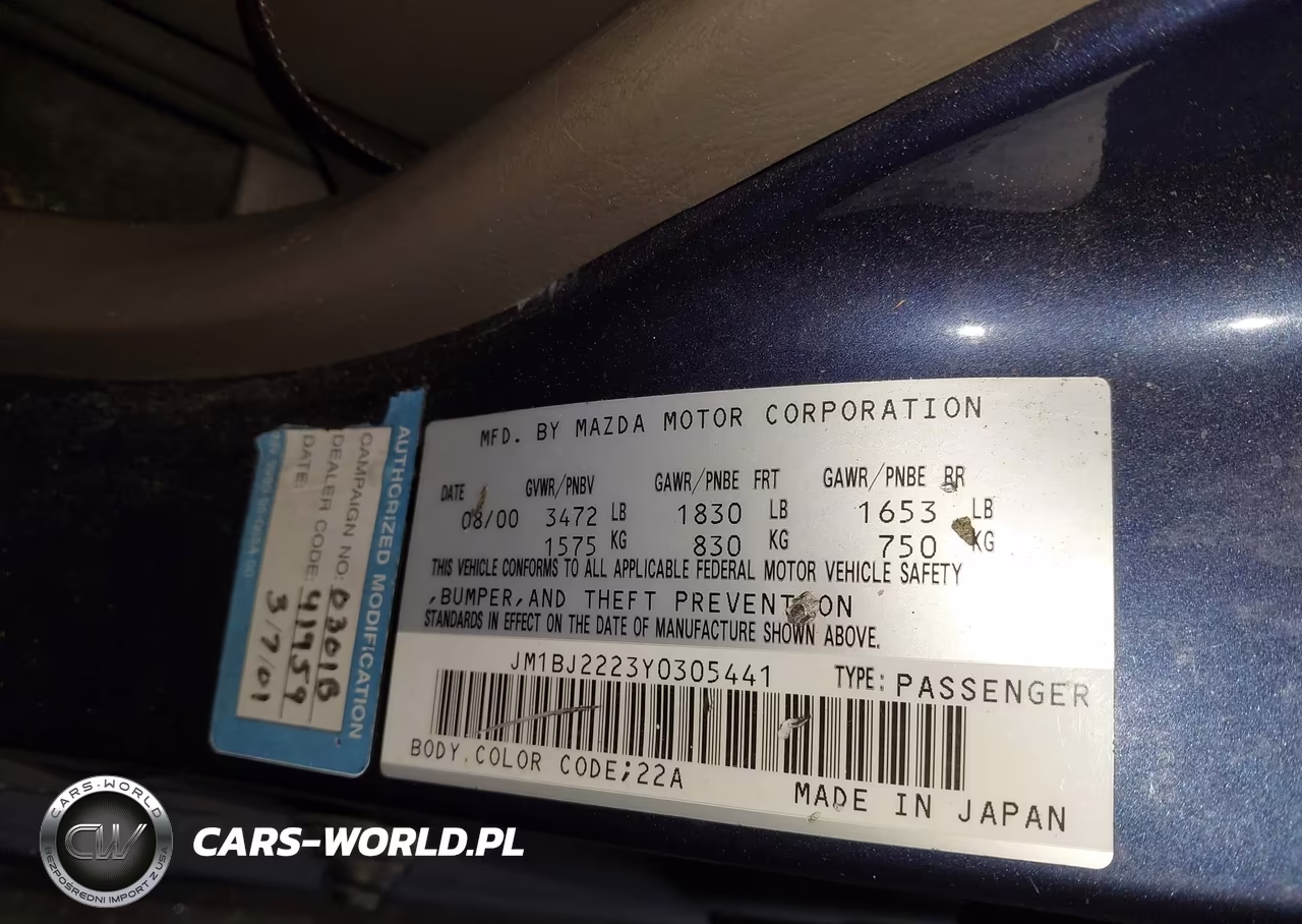 2000 Mazda Protege Dx-Lx VIN:JM1BJ2223Y0305441 - 9