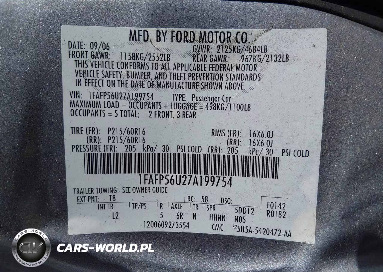 2007 Ford Taurus Sel VIN:1FAFP56U27A199754 - 9