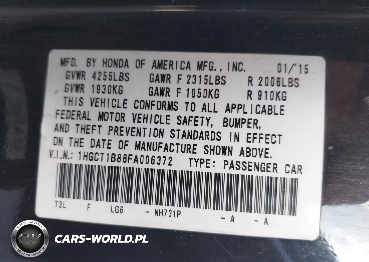 2015 Honda Accord Ex-L VIN:1HGCT1B88FA006372 - 9