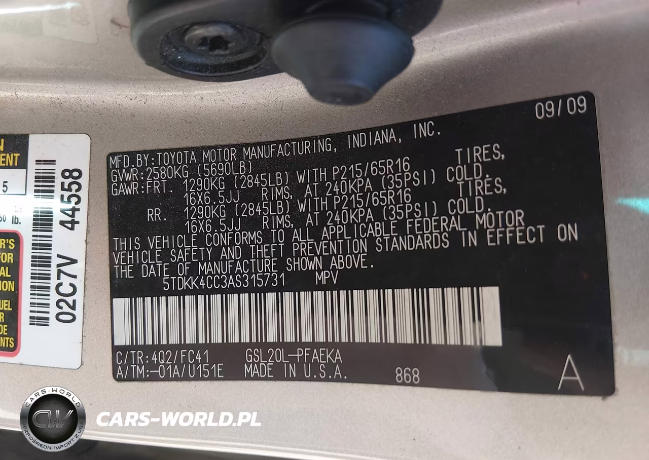2010 Toyota Sienna Le VIN:5TDKK4CC3AS315731 - 9