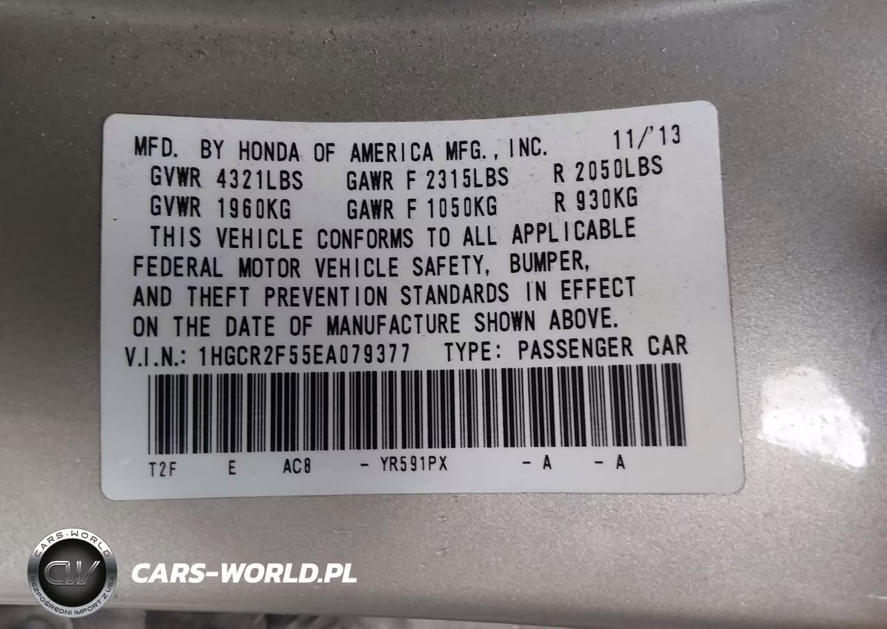 2014 Honda Accord Sport VIN:1HGCR2F55EA079377 - 9
