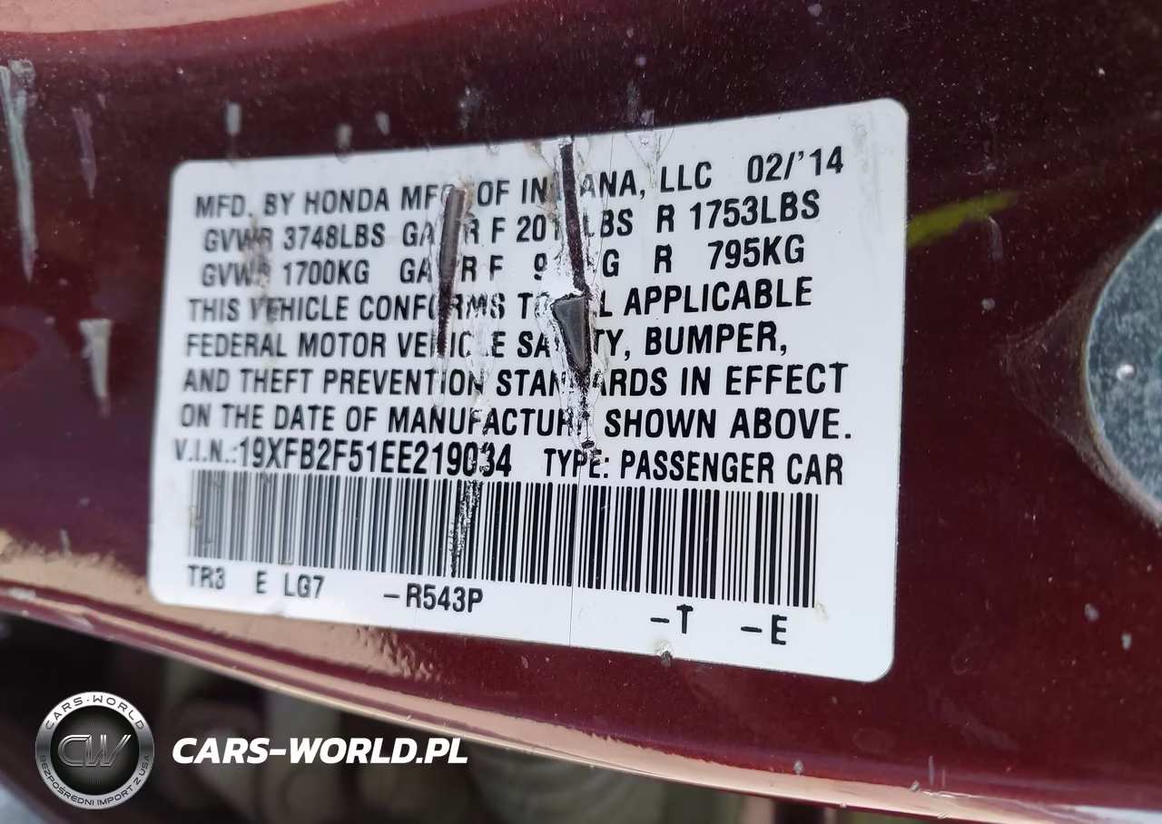 2014 Honda Civic Lx VIN:19XFB2F51EE219034 - 9