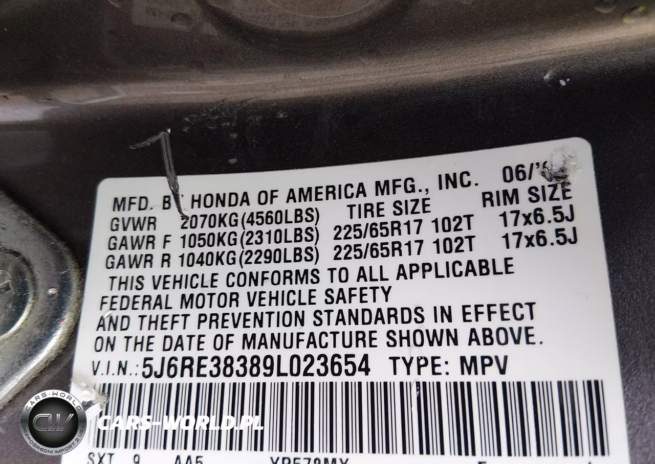 2009 Honda Cr-V Lx VIN:5J6RE38389L023654 - 9