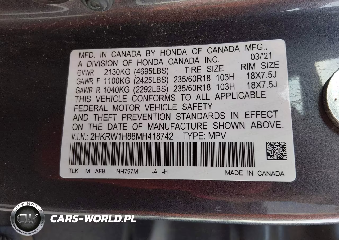 2021 Honda Cr-V 2Wd Ex-L VIN:2HKRW1H88MH418742 - 9