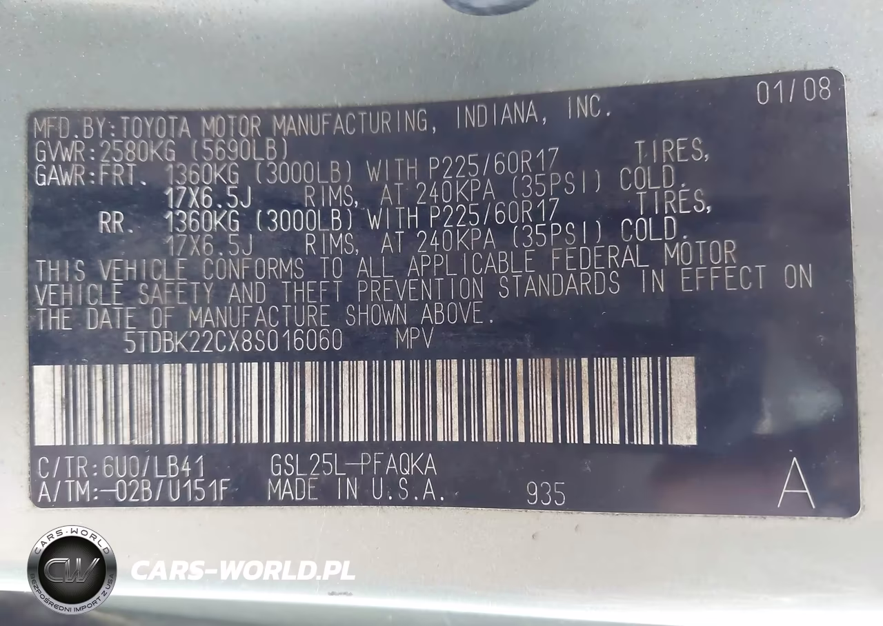 2008 Toyota Sienna Limited VIN:5TDBK22CX8S016060 - 9