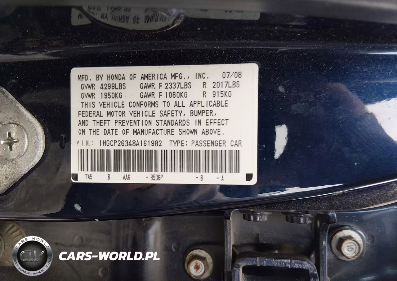 2008 Honda Accord 2.4 Lx VIN:1HGCP26348A161982 - 9