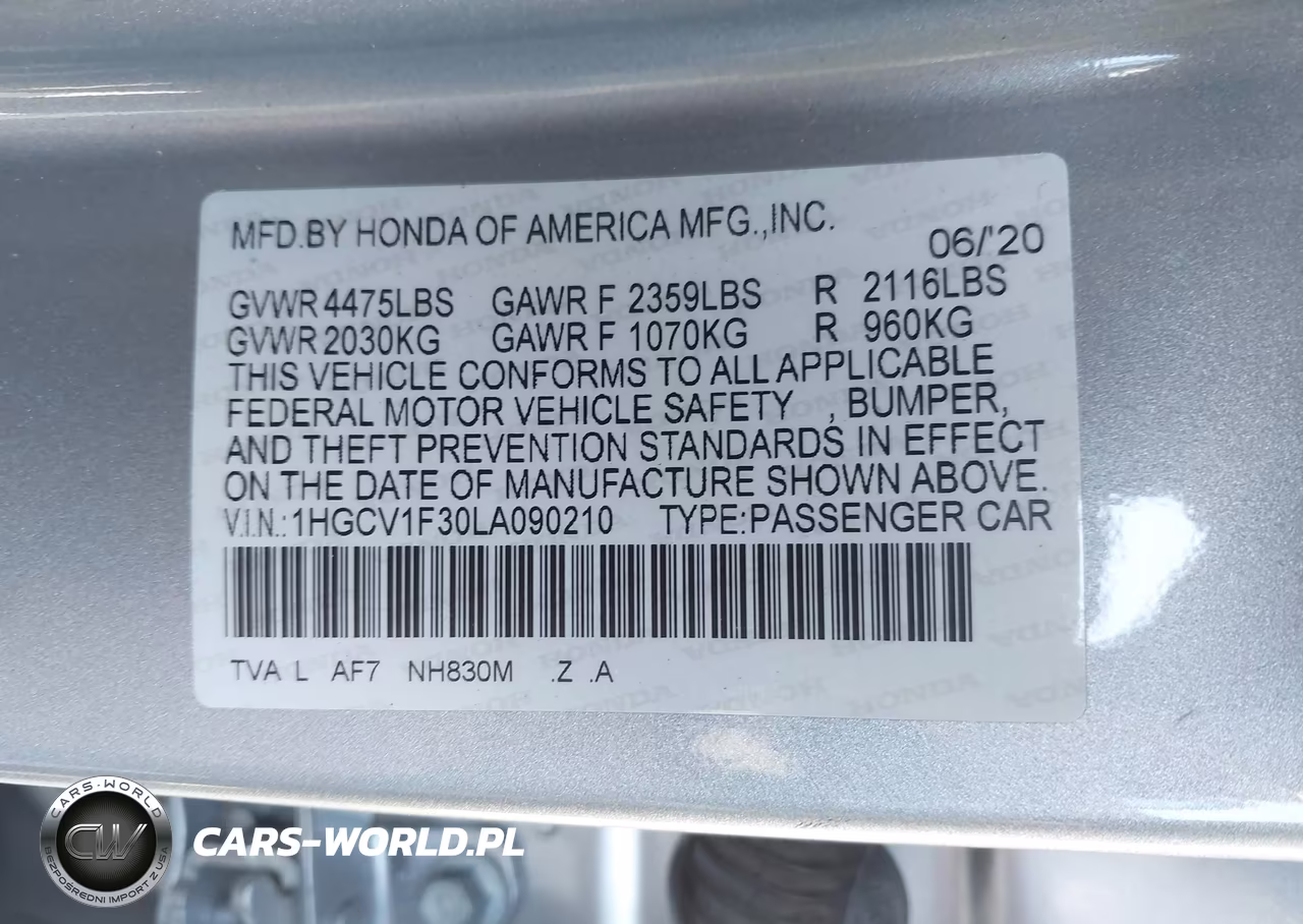 2020 Honda Accord Sport VIN:1HGCV1F30LA090210 - 9