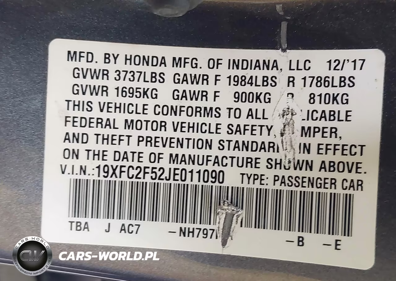 2018 Honda Civic Lx VIN:19XFC2F52JE011090 - 9