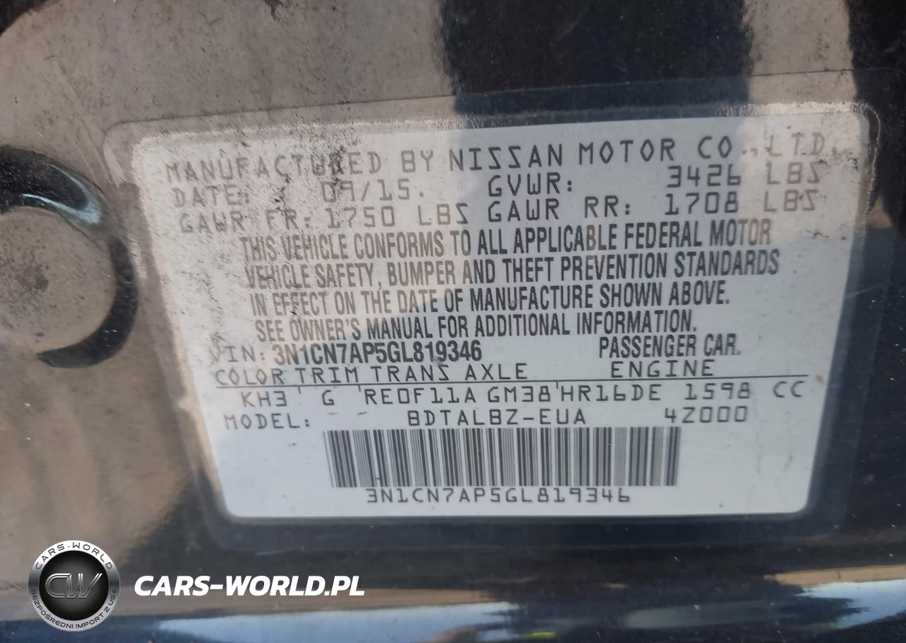 2016 Nissan Versa 1.6 S-1.6 S+-1.6 Sl-1.6 Sv VIN:3N1CN7AP5GL819346 - 9