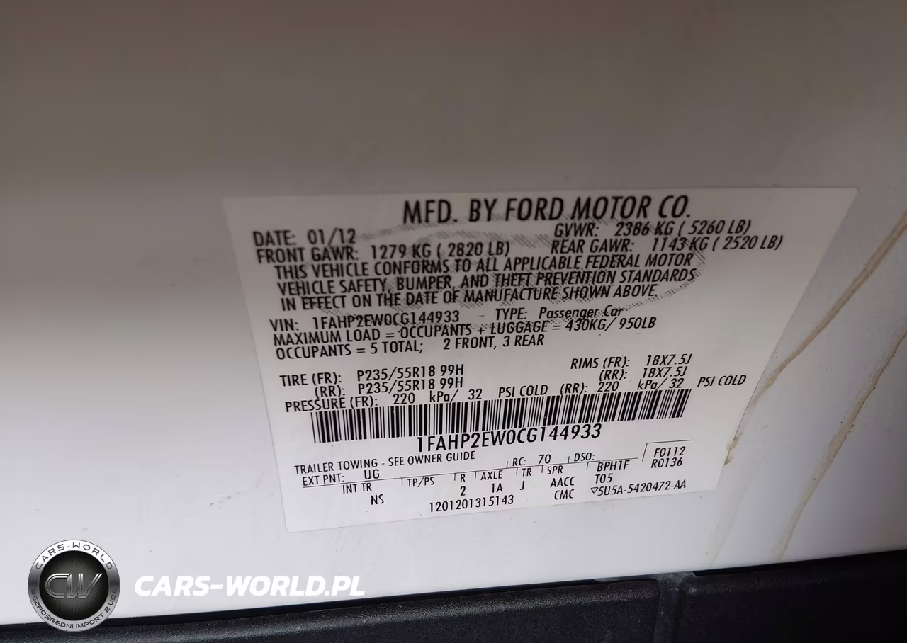 2012 Ford Taurus Sel VIN:1FAHP2EW0CG144933 - 9