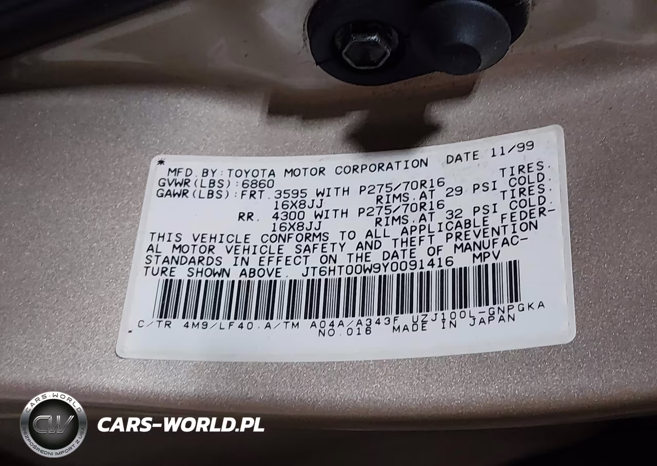 2000 Lexus Lx 470 VIN:JT6HT00W9Y0091416 - 9