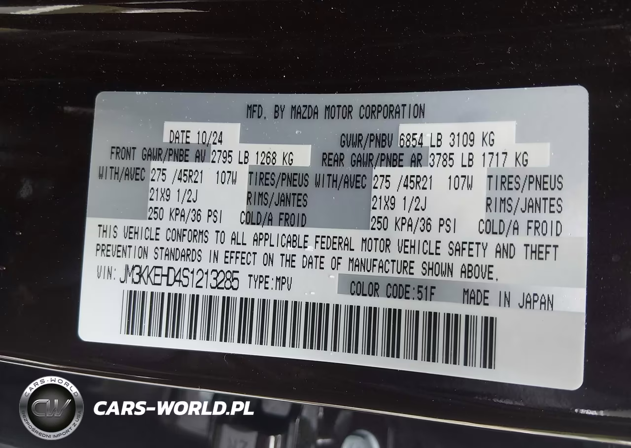 2025 Mazda Cx-90 3.3 Turbo Premium Plus Package VIN:JM3KKEHD4S1213285 - 9