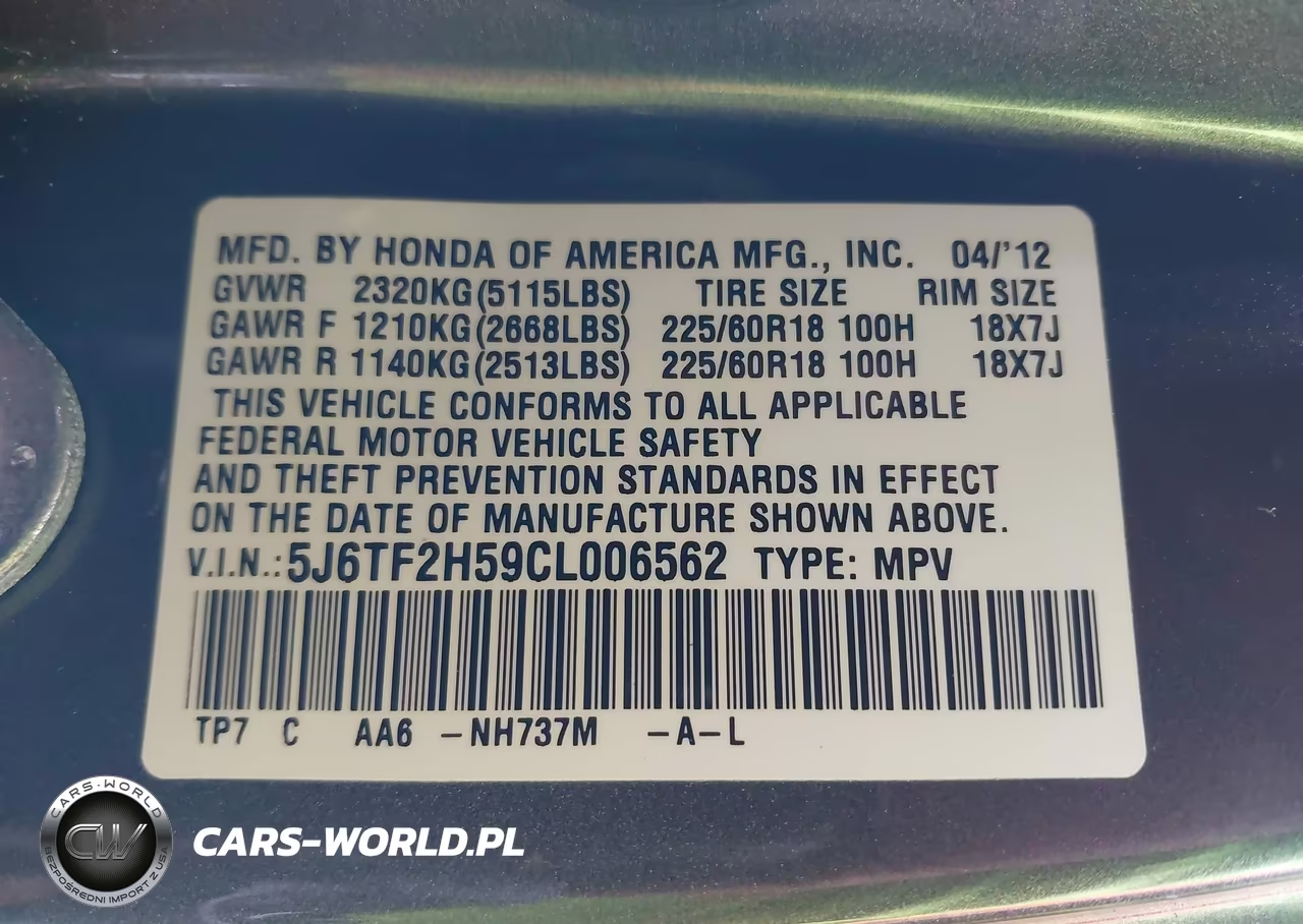 2012 Honda Crosstour Ex-L VIN:5J6TF2H59CL006562 - 9