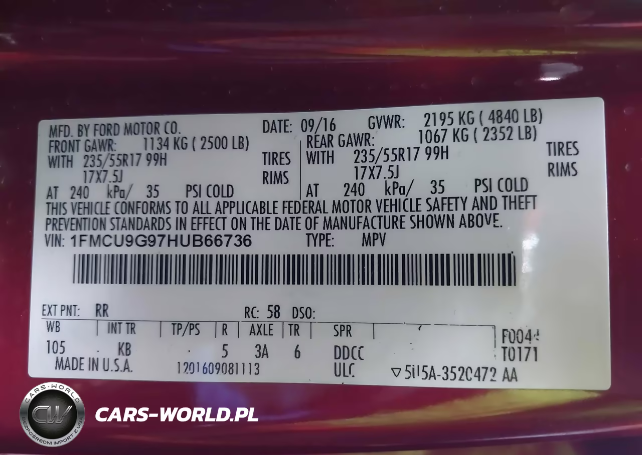 2017 Ford Escape Se VIN:1FMCU9G97HUB66736 - 9