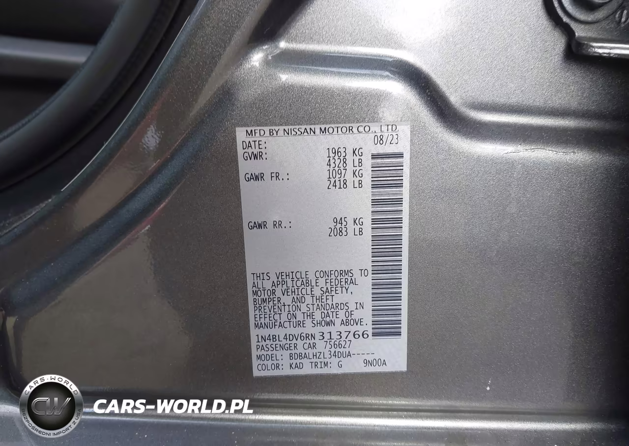 2024 Nissan Altima Sv Fwd VIN:1N4BL4DV6RN313766 - 9