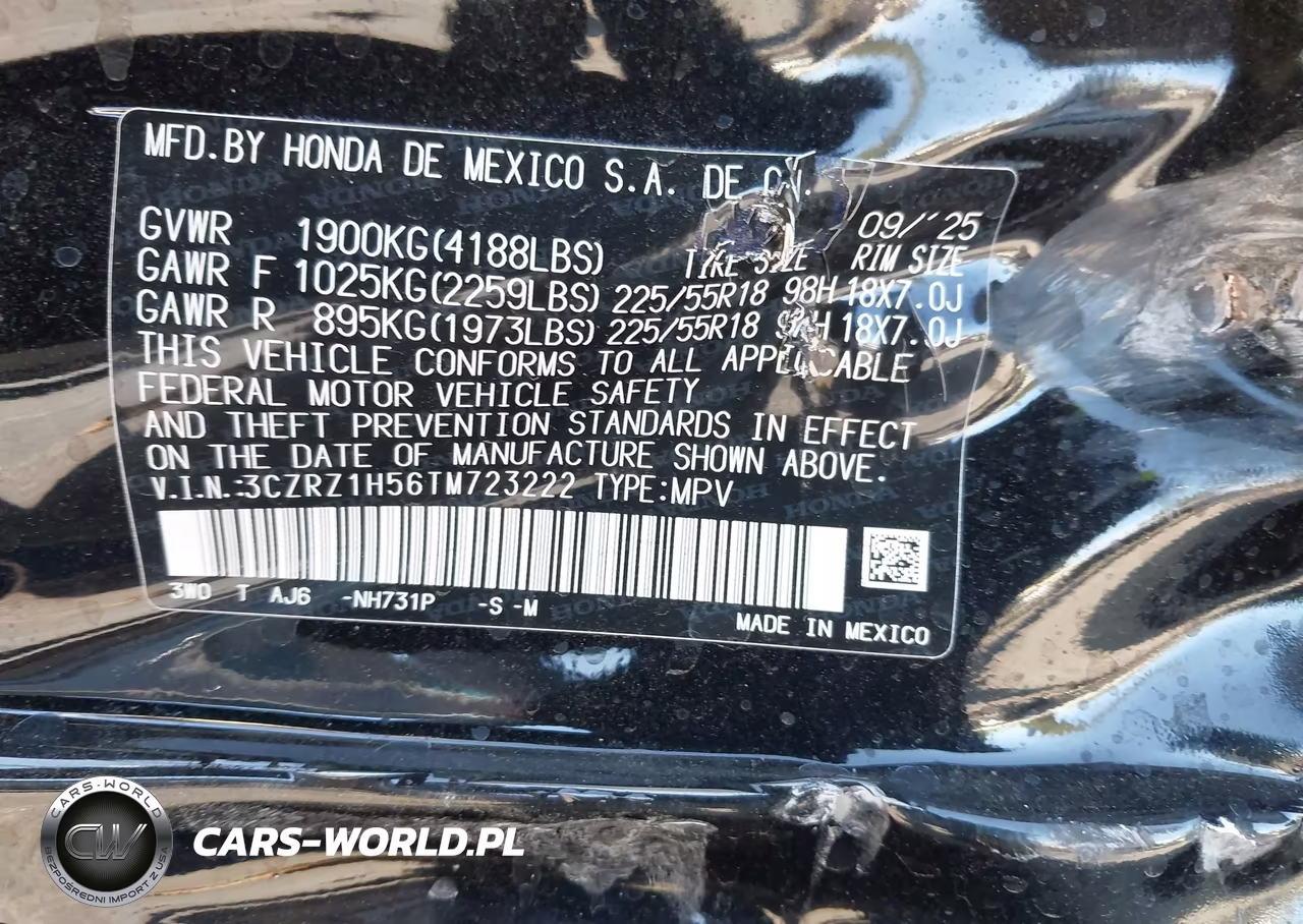 2026 Honda Hr-V 2Wd Sport VIN:3CZRZ1H56TM723222 - 9