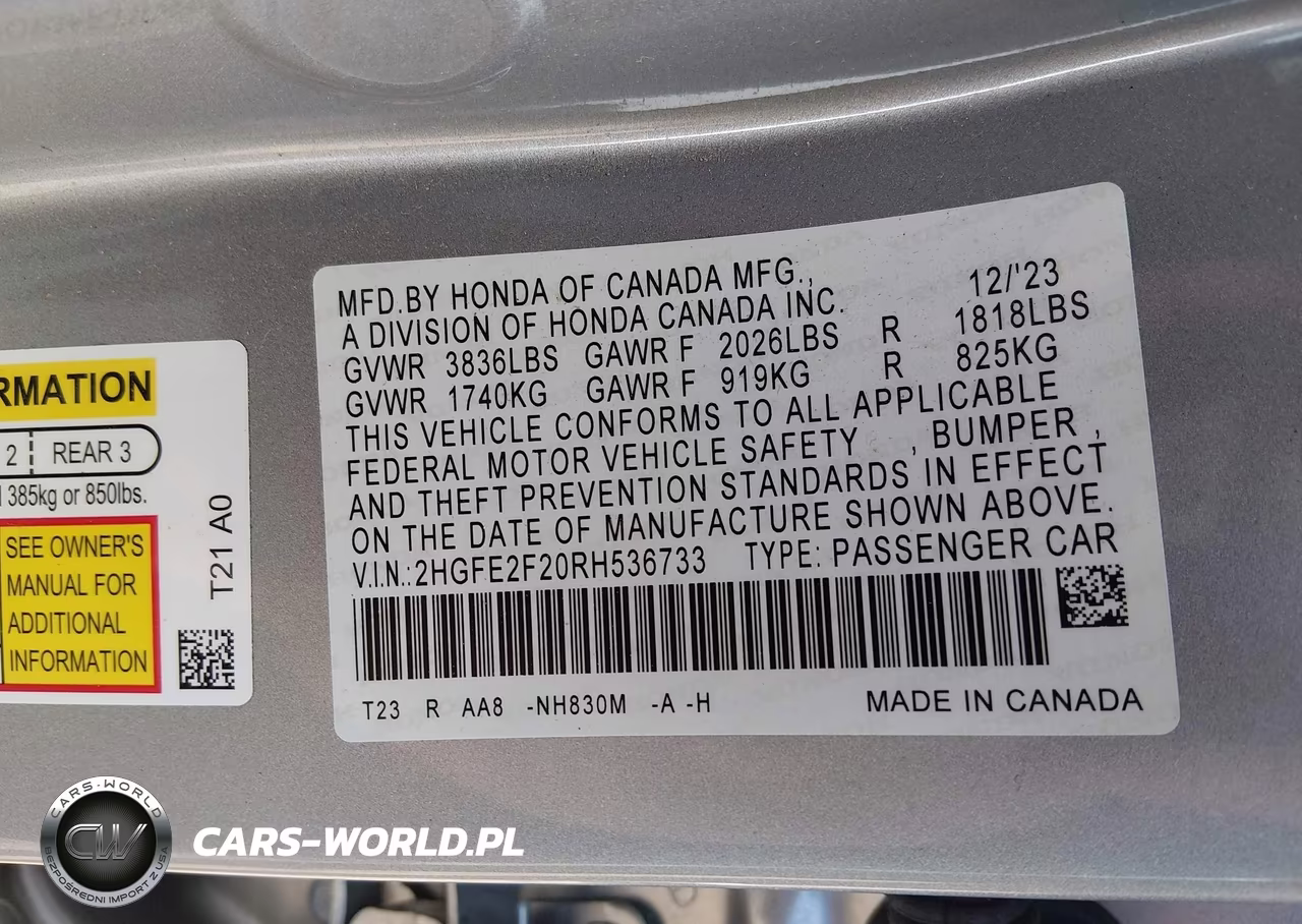 2024 Honda Civic Lx VIN:2HGFE2F20RH536733 - 9