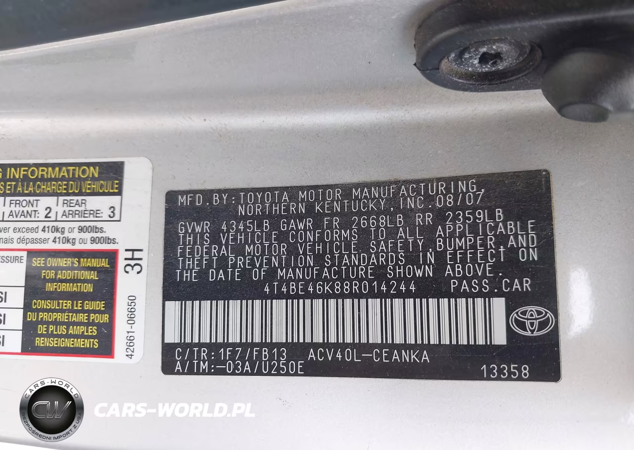 2008 Toyota Camry VIN:4T4BE46K88R014244 - 9
