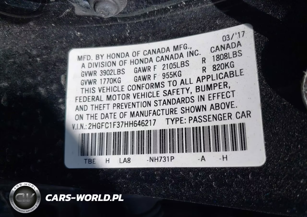 2017 Honda Civic Ex-T VIN:2HGFC1F37HH646217 - 9