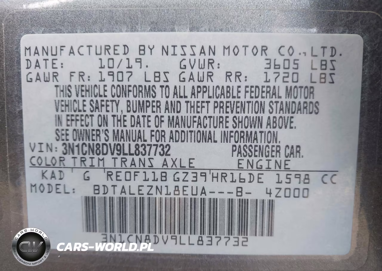 2020 Nissan Versa S Xtronic Cvt VIN:3N1CN8DV9LL837732 - 9