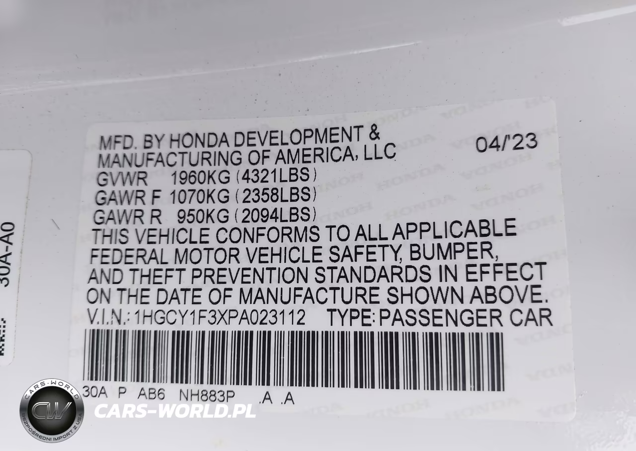 2023 Honda Accord Ex VIN:1HGCY1F3XPA023112 - 9