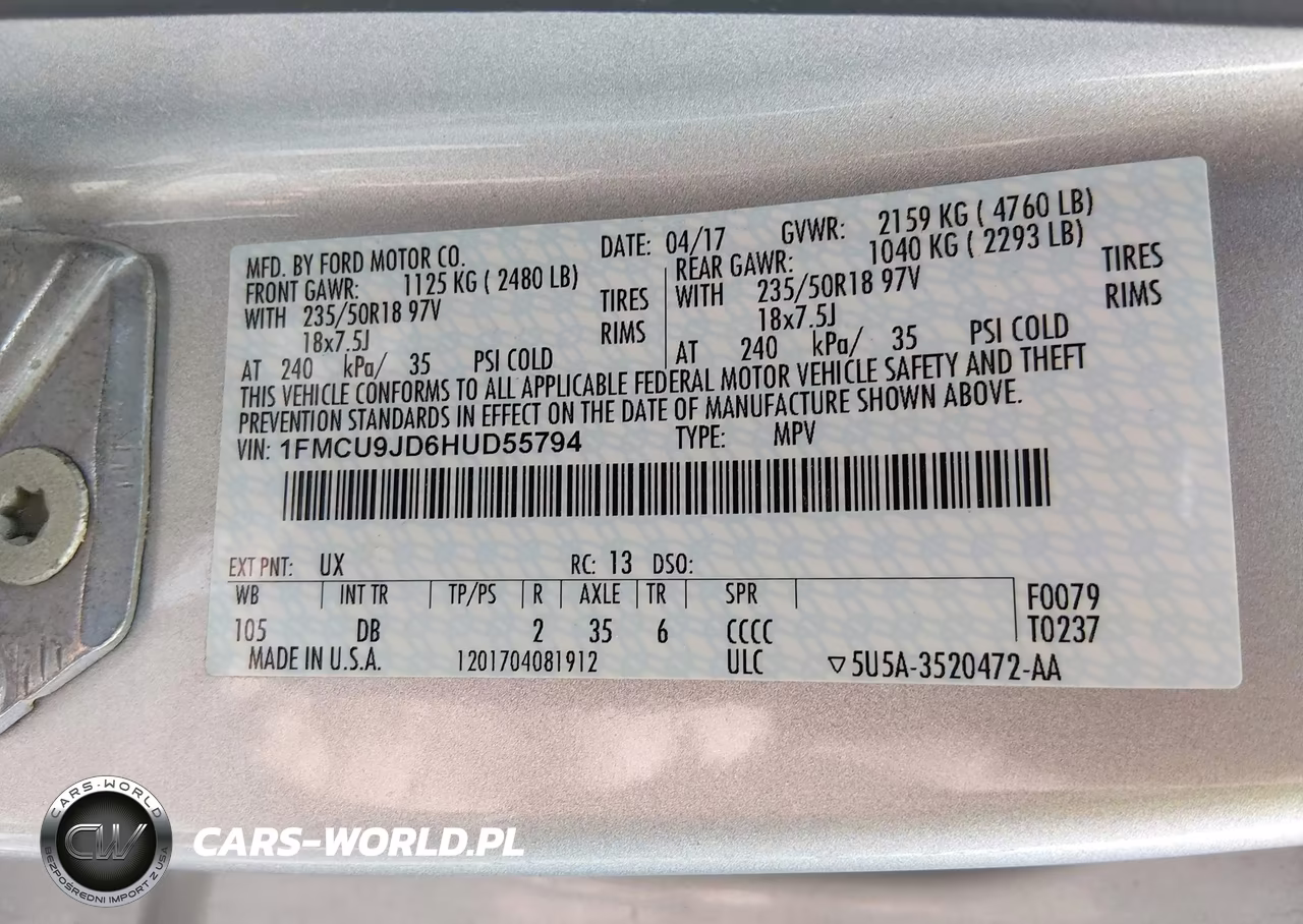 2017 Ford Escape Titanium VIN:1FMCU9JD6HUD55794 - 9
