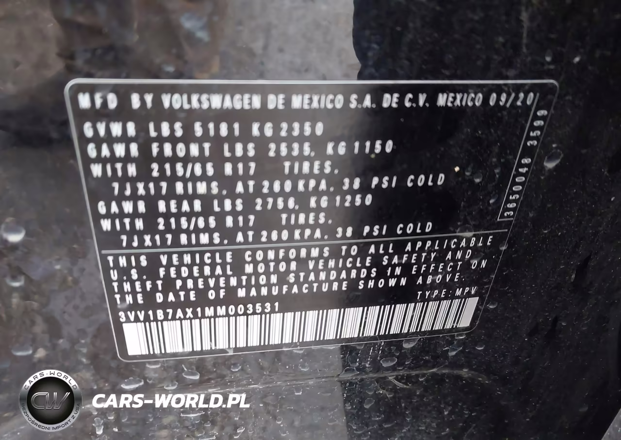 2021 Volkswagen Tiguan 2.0T S VIN:3VV1B7AX1MM003531 - 9