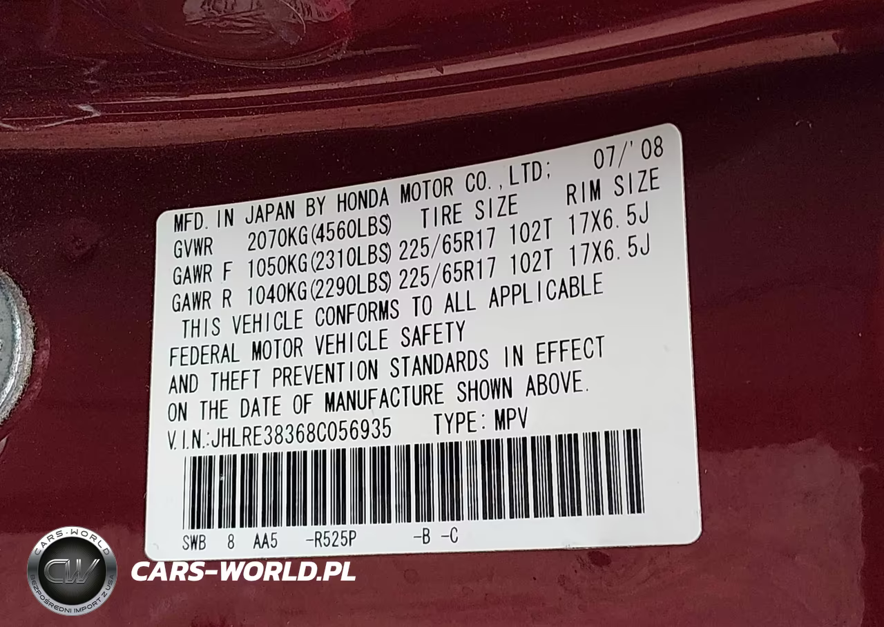2008 Honda Cr-V Lx VIN:JHLRE38368C056935 - 9