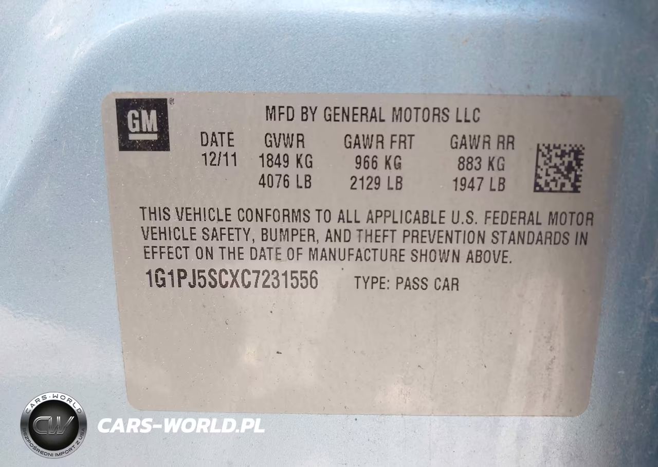 2012 Chevrolet Cruze Eco VIN:1G1PJ5SCXC7231556 - 9